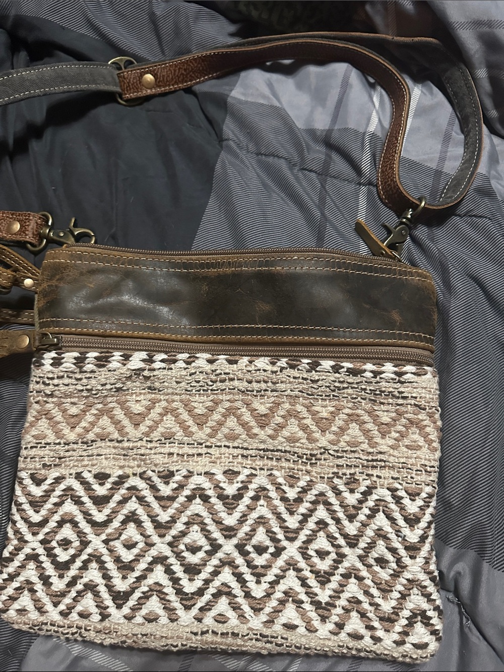 Myra Bag Brown and Cream Woven Shoulder Bag